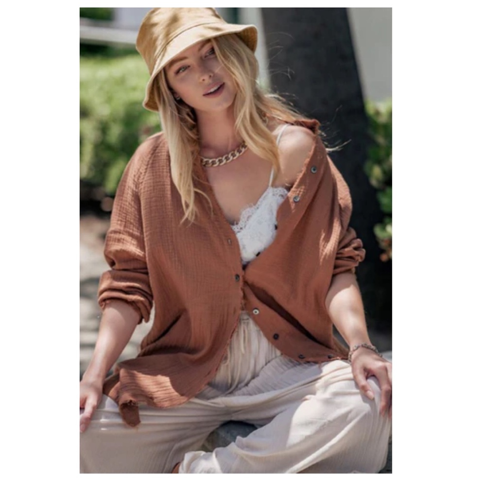 OVERSIZED COTTON GAUZE TOP- CINNAMON